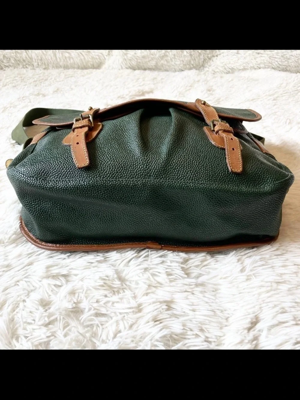Mulberry Green Leather Messenger Bag with Brown Trim